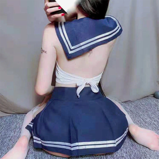 Seductive JK Role-Playing Lingerie - Cute Student-Inspired Miniskirt & Sleeveless Top Set