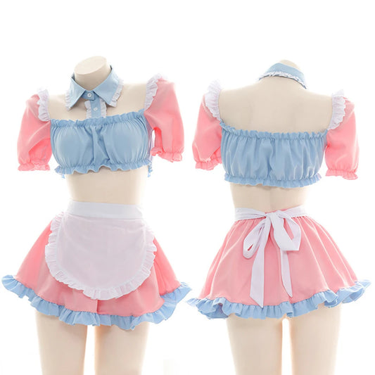 Anime Cute Maid Cosplay Costume - Pink Waitress Party Dress & Sexy Lingerie Role-Play Uniform