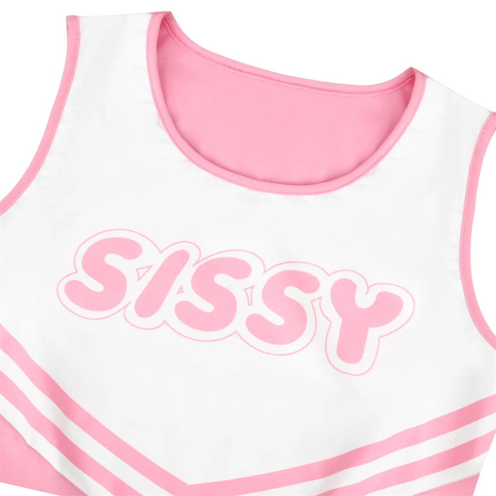 Sissy Cheerleader Uniform – Pink & White Sleeveless Cheerleading Dress