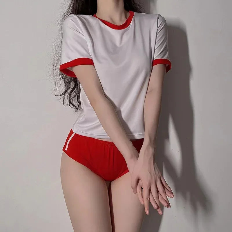 Classic Japanese Schoolgirl Gym Uniform - Blue & White or Red & White Cosplay Set