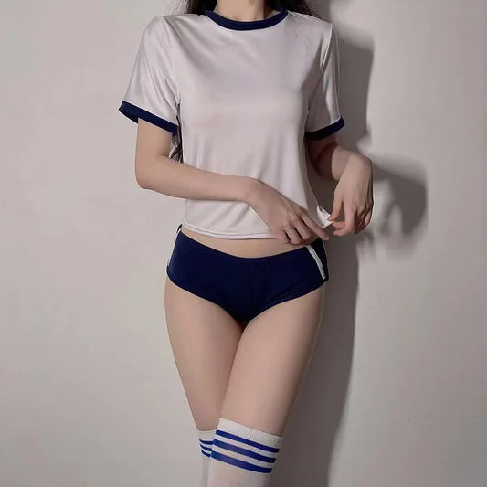 Classic Japanese Schoolgirl Gym Uniform - Blue & White or Red & White Cosplay Set