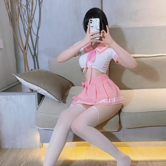 Classic Japanese Schoolgirl Cosplay Uniform - Two-Piece Set in Blue or Pink