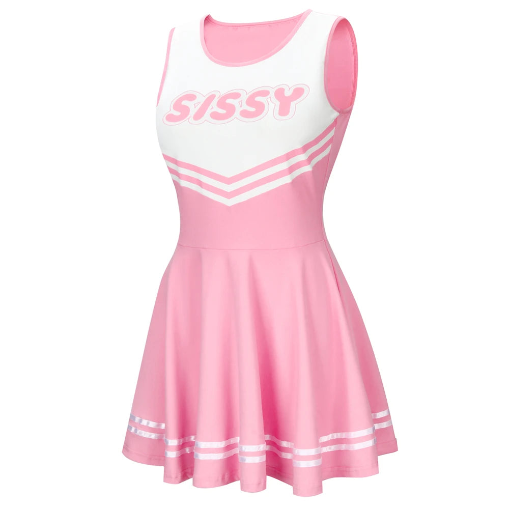 Sissy Cheerleader Uniform – Pink & White Sleeveless Cheerleading Dress