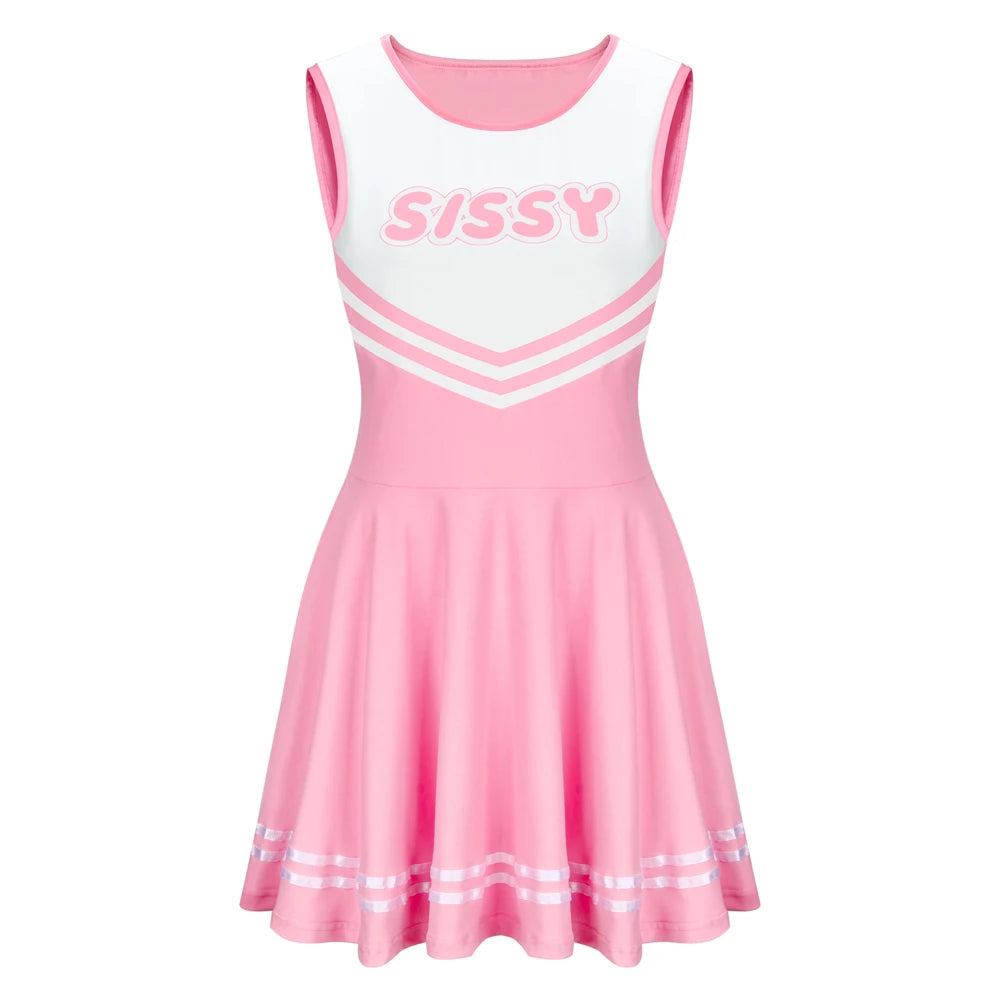 Sissy Cheerleader Uniform – Pink & White Sleeveless Cheerleading Dress